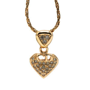 Pre-Loved Dior Gold Plated Strass CD Logo Heart Pendant Necklace